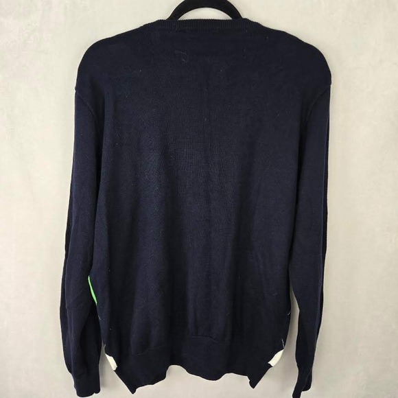 J Crew Mens Argyle Sweater Navy Green White Pima Cotton L Classic Preppy - Picture 4 of 6